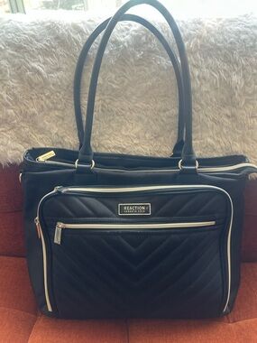 Kenneth Cole Reaction Black Quilted Tote with Gold Accents